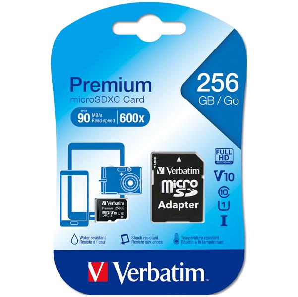 VERBATIM VERB44087 - Micro SDXC 256GB C10/U1 con adattatore alle micro SD