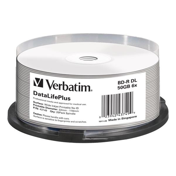 VERBATIM VERBDVDBD-RWB6 - SCATOLA 25 BLU-RAY BD-R 50GB 6X STAMPABILE IN SPINDLE